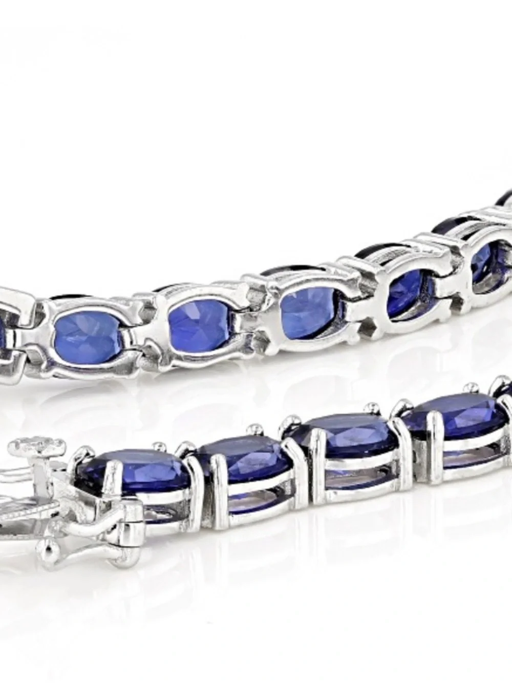 🌸JTV16-Blue Lab Created Sapphire Rhodium Over Sterling Silver Tennis Bracelet💎🛍️
